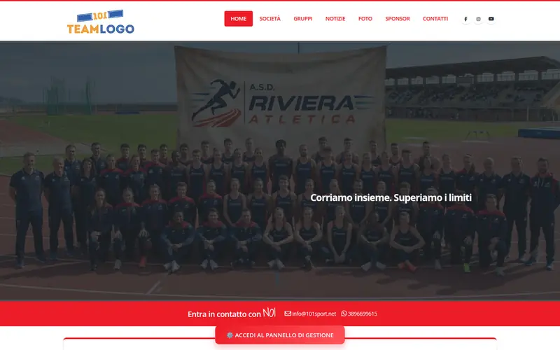 Home page del sito dimostrativo di atletica realizzato da 101 Sport
