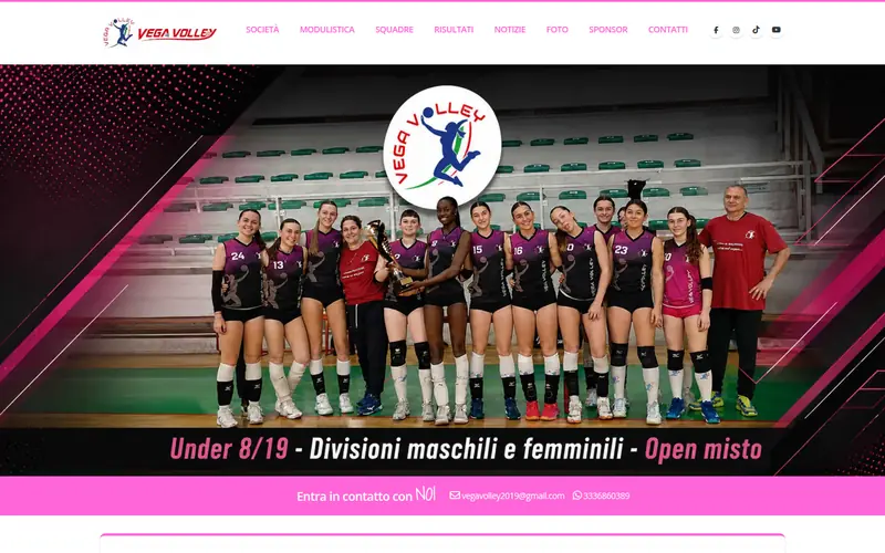 Home page del sito di Vega Volley, società di pallavolo, realizzato con 101 Sport